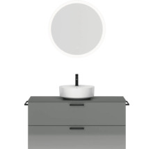 Badmöbel-Set NOBILIA Modern BxHxT 120 x 169,1 x 49 cm Frontfarbe grau hochglanz mit Spiegel rund mit LED-Beleuchtung Griff schwarz 780