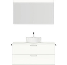 Badmöbel-Set NOBILIA Modern BxHxT 120 x 169,1 x 49 cm Frontfarbe weiß hochglanz mit Spiegel eckig mit LED-Beleuchtung Griff chrom matt 763