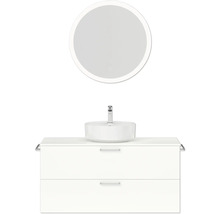 Badmöbel-Set NOBILIA Modern BxHxT 120 x 169,1 x 49 cm Frontfarbe weiß hochglanz mit Spiegel rund mit LED-Beleuchtung Griff chrom matt 779