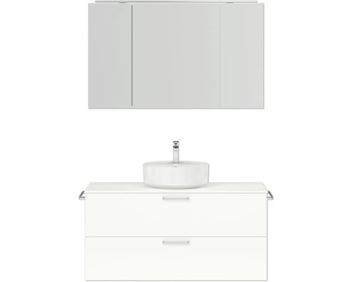 Badmöbel-Set NOBILIA Modern BxHxT 120 x 169,1 x 49 cm Frontfarbe weiß hochglanz mit Spiegelschrank mit LED-Beleuchtung Griff chrom matt 771