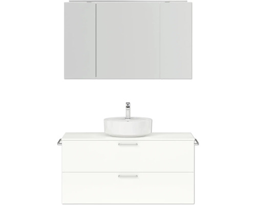 Badmöbel-Set NOBILIA Modern BxHxT 120 x 169,1 x 49 cm Frontfarbe weiß hochglanz mit Spiegelschrank mit LED-Beleuchtung Griff chrom matt 771 Badezimmermöbel-Set mit Waschtisch, Unterschrank und Spiegelschrank