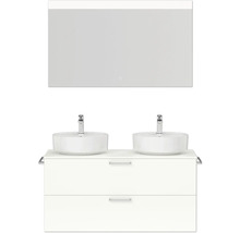 Doppel-Badmöbel-Set NOBILIA Modern BxHxT 120 x 169,1 x 49 cm Frontfarbe weiß hochglanz mit Spiegel eckig mit LED-Beleuchtung Griff chrom matt 819