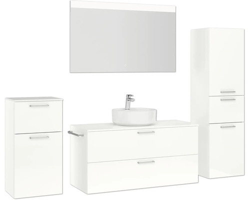 Ensemble de salle de bains avec meuble-lavabo, miroir et armoires