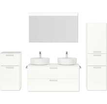 Doppel-Badmöbel-Set NOBILIA Modern BxHxT 200 x 169,1 x 49 cm Frontfarbe weiß hochglanz mit Spiegel mit LED-Beleuchtung Unterschrank Midischrank Griff chrom matt 835