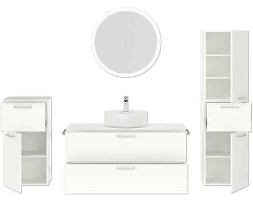 Ensemble de salle de bains avec lavabo, miroir et armoires