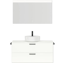 Badmöbel-Set NOBILIA Modern BxHxT 120 x 169,1 x 49 cm Frontfarbe weiß hochglanz mit Spiegel eckig mit LED-Beleuchtung Griff schwarz 762