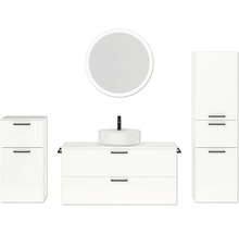 Badmöbel-Set NOBILIA Modern BxHxT 200 x 169,1 x 49 cm Frontfarbe weiß hochglanz mit Spiegel rund mit LED-Beleuchtung Unterschrank Midischrank Griff schwarz 802