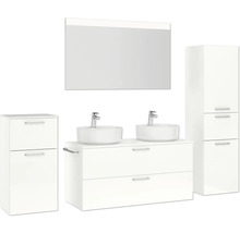 Doppel-Badmöbel-Set NOBILIA Modern BxHxT 200 x 169,1 x 49 cm Frontfarbe weiß hochglanz mit Spiegel mit LED-Beleuchtung Unterschrank Midischrank Griff chrom matt 835