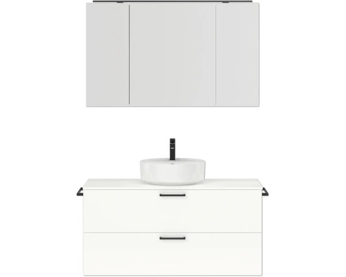 Ensemble de meubles de salle de bains NOBILIA Modern lxhxp 120 x 169,1 x 49 cm couleur de façade blanc haute brillance avec armoire de toilette à éclairage LED poignée noir 770