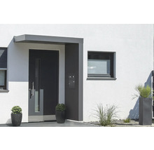Auvent Gutta BS Plus 200 RAL 7016 gris anthracite 200x90 cm avec boîte aux lettres, sonnette, interphone, partie latérale droite évacuation de l'eau dans la partie latérale
