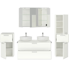 Badezimmermöbelset mit Waschbecken, Unterschrank, Seitenschrank und Spiegelschrank für ein modernes Badezimmerdesign