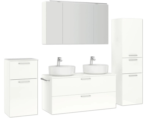 Badezimmer-Set mit Waschtisch, Waschbecken, Spiegelschrank und Hochschrank