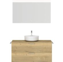 Badmöbel-Set NOBILIA Modern BxHxT 120 x 169,1 x 49 cm Frontfarbe eiche hell mit Spiegel eckig mit LED-Beleuchtung Griff chrom matt 767