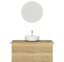 Badmöbel-Set NOBILIA Modern BxHxT 120 x 169,1 x 49 cm Frontfarbe eiche hell mit Spiegel rund mit LED-Beleuchtung Griff chrom 783