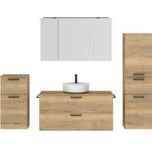 Ensemble de salle de bains avec meuble-lavabo, lavabo, armoire de toilette et armoire haute