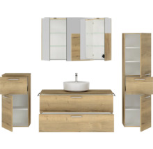Badmöbel-Set NOBILIA Modern BxHxT 200 x 169,1 x 49 cm Frontfarbe eiche hell mit Spiegelschrank mit LED-Beleuchtung Unterschrank Midischrank Griff chrom matt 799
