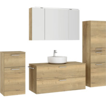 Badmöbel-Set NOBILIA Modern BxHxT 200 x 169,1 x 49 cm Frontfarbe eiche hell mit Spiegelschrank mit LED-Beleuchtung Unterschrank Midischrank Griff chrom matt 799