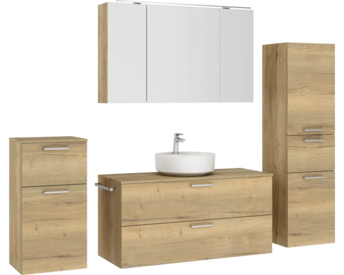 Badezimmer-Set mit Waschtisch, Spiegelschrank und Seitenschrank