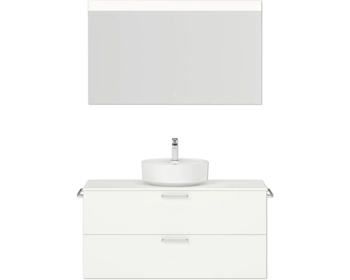 Badmöbel-Set NOBILIA Modern BxHxT 120 x 169,1 x 49 cm Frontfarbe weiß mit Spiegel eckig mit LED-Beleuchtung Griff chrom matt 761