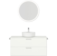 Badmöbel-Set NOBILIA Modern BxHxT 120 x 169,1 x 49 cm Frontfarbe weiß mit Spiegel rund mit LED-Beleuchtung Griff chrom matt 777