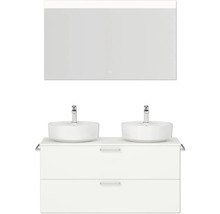 Doppel-Badmöbel-Set NOBILIA Modern BxHxT 120 x 169,1 x 49 cm Frontfarbe weiß mit Spiegel eckig mit LED-Beleuchtung Griff chrom matt 817