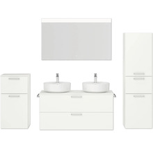 Doppel-Badmöbel-Set NOBILIA Modern BxHxT 200 x 169,1 x 49 cm Frontfarbe weiß mit Spiegel mit LED-Beleuchtung Unterschrank Midischrank Griff chrom matt 833