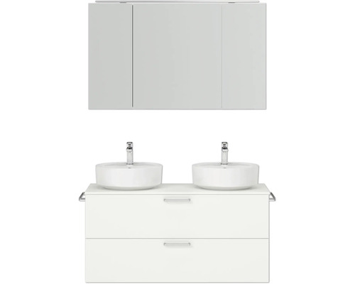 Doppel-Badmöbel-Set NOBILIA Modern BxHxT 120 x 169,1 x 49 cm Frontfarbe weiß mit Spiegelschrank mit LED-Beleuchtung Griff chrom matt 825