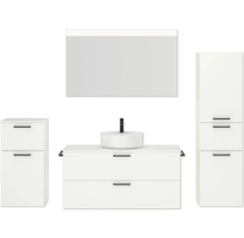 Badmöbel-Set NOBILIA Modern BxHxT 200 x 169,1 x 49 cm Frontfarbe weiß mit Spiegel mit LED-Beleuchtung Unterschrank Midischrank Griff schwarz 784