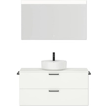 Badmöbel-Set NOBILIA Modern BxHxT 120 x 169,1 x 49 cm Frontfarbe weiß mit Spiegel eckig mit LED-Beleuchtung Griff schwarz 760