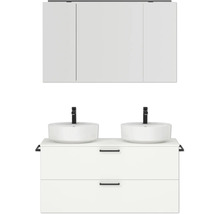 Dopple-Badmöbel-Set NOBILIA Modern BxHxT 120 x 169,1 x 49 cm Frontfarbe weiß mit Spiegelschrank mit LED-Beleuchtung Griff schwarz 824
