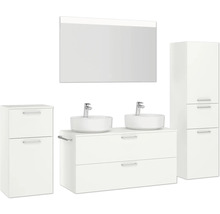 Doppel-Badmöbel-Set NOBILIA Modern BxHxT 200 x 169,1 x 49 cm Frontfarbe weiß mit Spiegel mit LED-Beleuchtung Unterschrank Midischrank Griff chrom matt 833