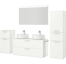 Doppel-Badmöbel-Set NOBILIA Modern BxHxT 200 x 169,1 x 49 cm Frontfarbe weiß mit Spiegel mit LED-Beleuchtung Unterschrank Midischrank Griff chrom matt 833