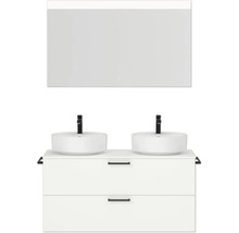 Dopple-Badmöbel-Set NOBILIA Modern BxHxT 120 x 169,1 x 49 cm Frontfarbe weiß mit Spiegel eckig mit LED-Beleuchtung Griff schwarz 816