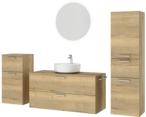 Badezimmer-Set mit Waschtisch, Waschbecken, Spiegelschrank und Hochschrank