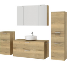 Badmöbel-Set NOBILIA Modern BxHxT 200 x 169,1 x 49 cm Frontfarbe eiche hell mit Spiegelschrank mit LED-Beleuchtung Unterschrank Midischrank Griff chrom matt 799