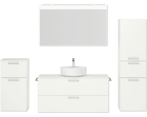 Ensemble de meubles de salle de bains NOBILIA Modern lxhxp 200 x 169,1 x 49 cm couleur de façade blanc avec miroir à éclairage LED meuble bas armoire midi poignée chrome mat 785