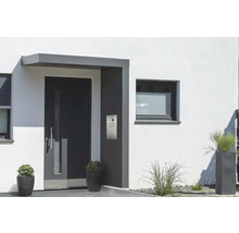 Auvent Gutta BS Plus 160 RAL 7016 anthracite 200x90 cm partie latérale droite avec boîte aux lettres, sonnette et interphone acier inoxydable évacuation de l'eau dans la partie latérale