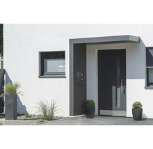 Auvent Gutta BS Plus 200 RAL 7016 gris anthracite 200x90 cm avec boîte aux lettres, boîtier fonctionnel, partie latérale gauche évacuation de l'eau dans la partie latérale