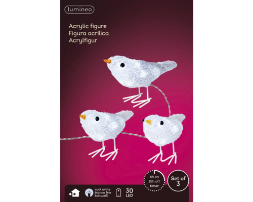Figurines décoratives en acrylique en set d''oiseaux avec éclairage LED pour l''intérieur