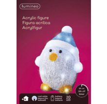 Figurine en acrylique pingouin avec bonnet et éclairage LED