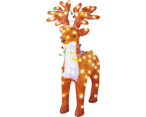 Renne lumineux avec bois et guirlande lumineuse colorée comme décoration