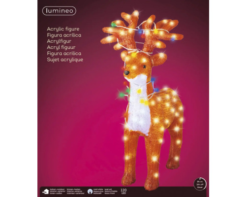 Figurine décorative renne en acrylique avec éclairage LED pour l''intérieur et l''extérieur