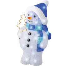 Leuchtender Schneemann mit Hut und Schal, hält einen Stern
