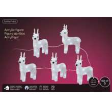 Cinq figurines en acrylique en forme de renne avec éclairage LED pour l''intérieur et l''extérieur, alimentées par piles avec fonction de minuterie