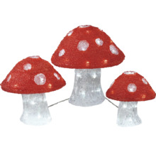 Trois amanites tue-mouches décoratives et lumineuses pour l''intérieur.