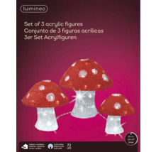 Lot de 3 figurines en acrylique champignons avec éclairage LED pour l''intérieur et l''extérieur