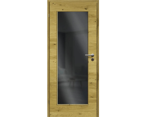 Porte d'intérieur chêne rustique placage transversal 61x198,5 tirant gauche MODERN 08 verre graphite Porte d'intérieur chêne rustique placage transversal 61x198,5 tirant gauche MODERN 08 verre graphite