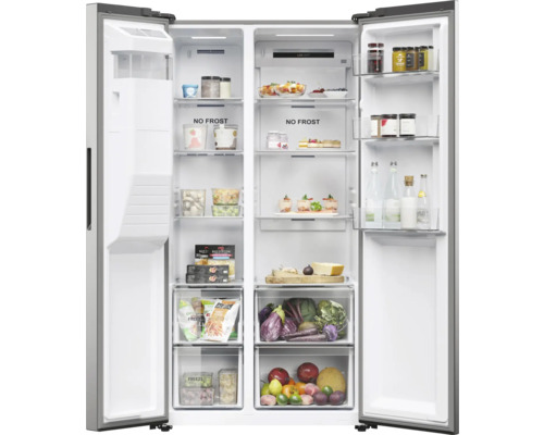 Réfrigérateur combiné américain ouvert avec des aliments