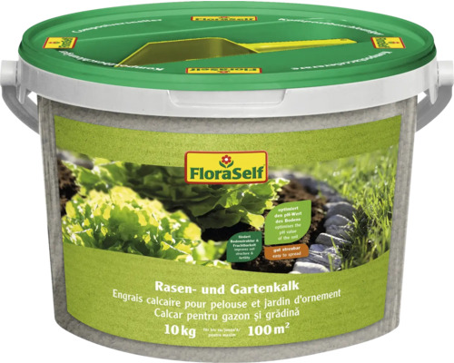 Chaux de gazon et de jardin FloraSelf 10 kg / 100 m² Chaux pour gazon et jardin en seau, 10 kg, convient pour 100 mètres carrés