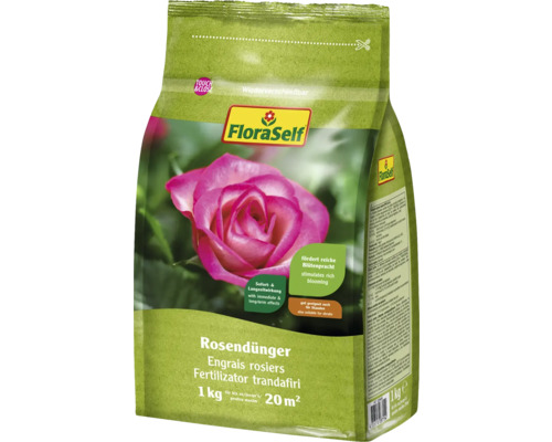 Engrais pour rosiers FloraSelf 1 kg pour env. 20 m² organique-minéral FloraSelf Engrais rosiers, sac de 1 kg pour favoriser la floraison